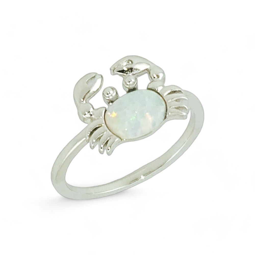 Sterling Silver 925 Crab White Lab Opal Ring